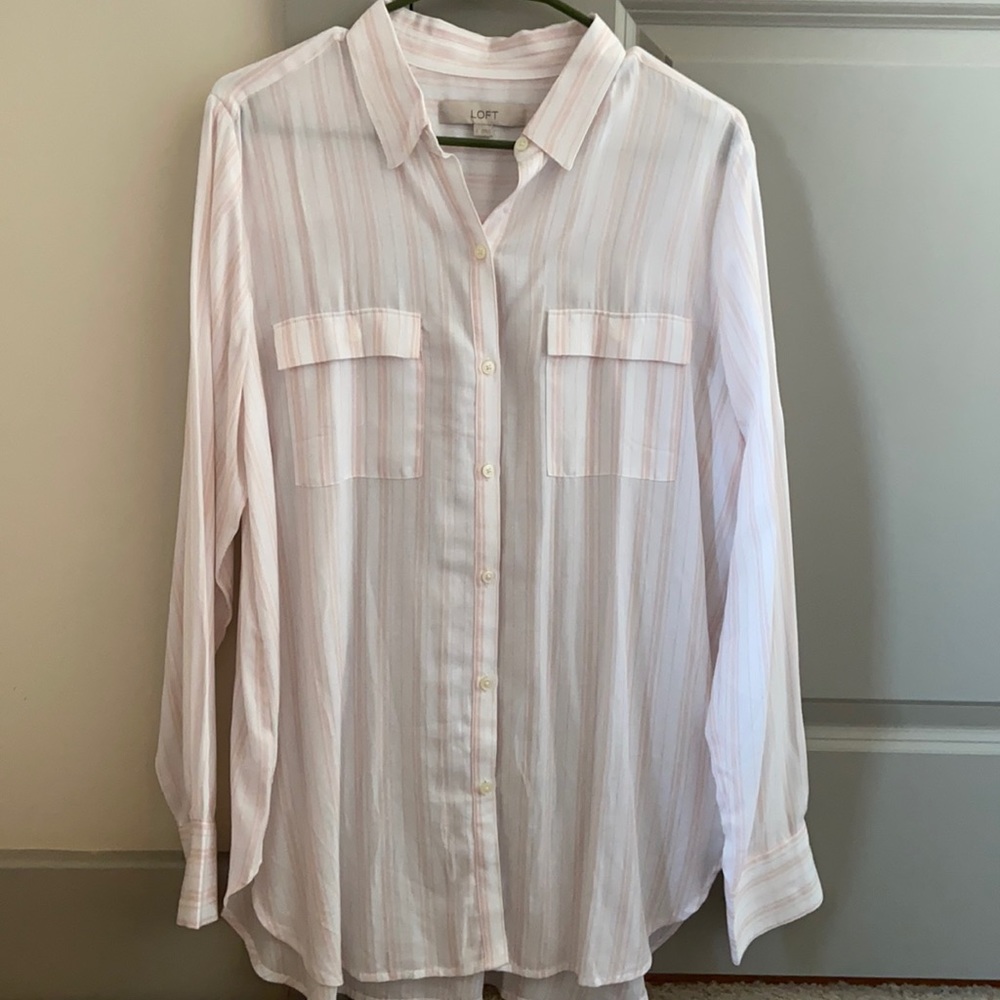 LOFT pink & white striped top